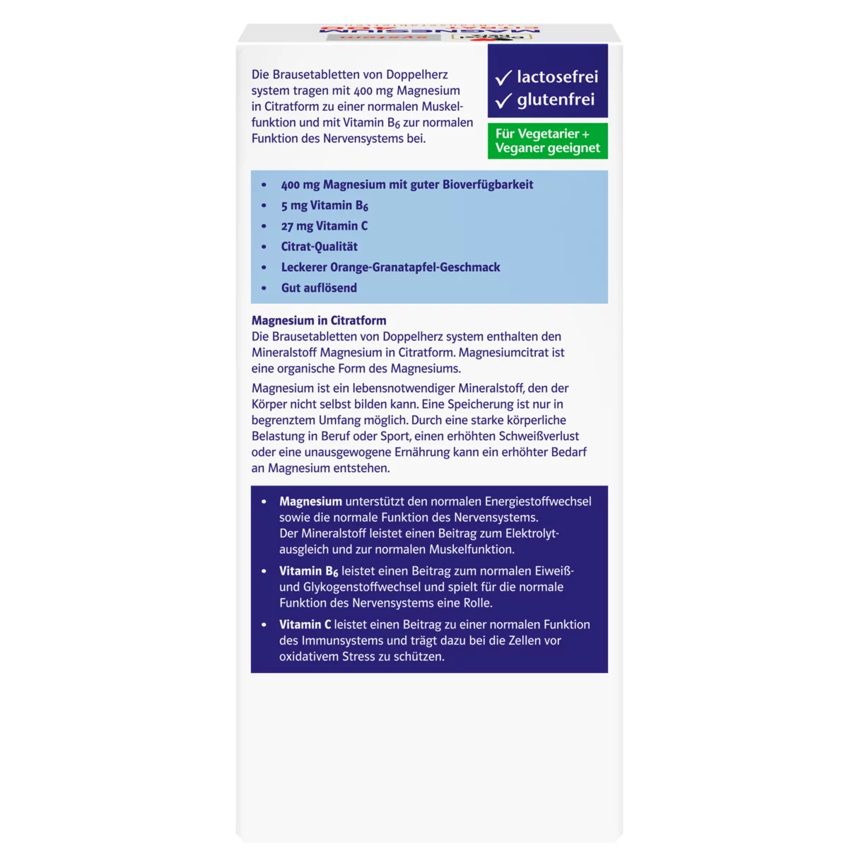 Abbildung der Produktverpackung Doppelherz system MAGNESIUM 400 CITRAT BRAUSETABLETTEN Rückansicht